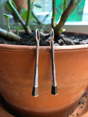 Sterling silver onyx Long Drop Geometric Earrings